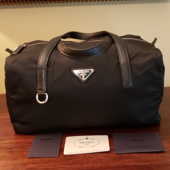 PRADA TESS SAFFIANO Nylon/Leather Tote Handbag (Nero) includes Authenticity card - Picture 1 of 13